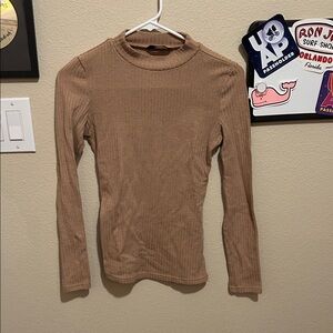 SHEIN Tan Ribbed Long Sleeve Top